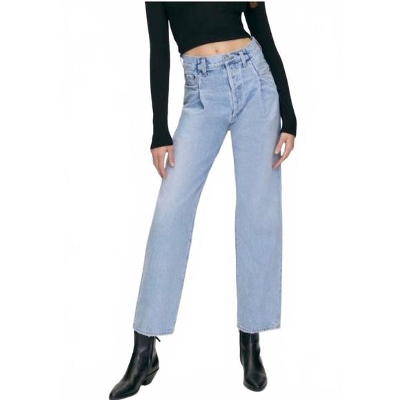 NEW AGOLDE high rise fold waistband jeans in blue - Picture 1 of 2